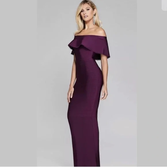 NWOT Marciano Meldon Off The Shoulder Bandage Gown in Plum - Picture 12 of 14